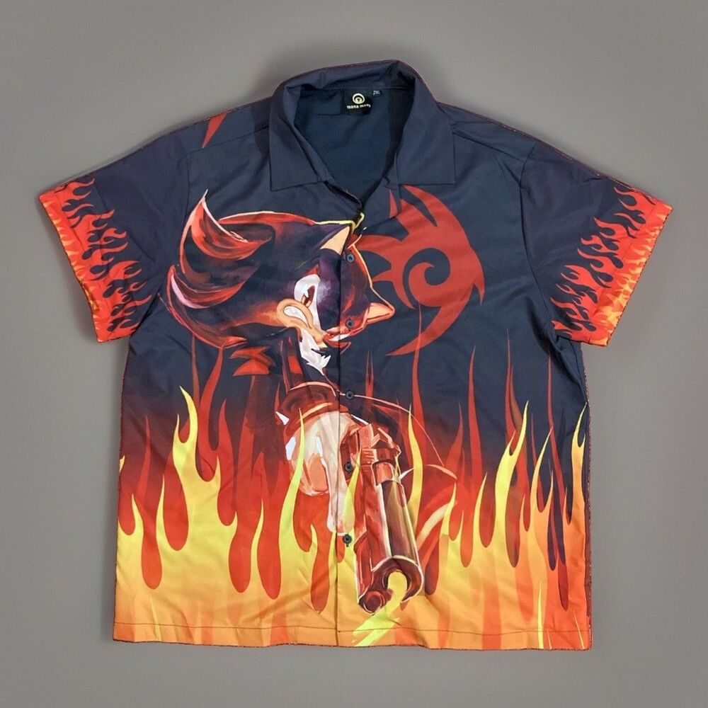 Mana Moon "Chaos Town" Button SS Shirt Flame x Shadow the Hedgehog Sz 2X